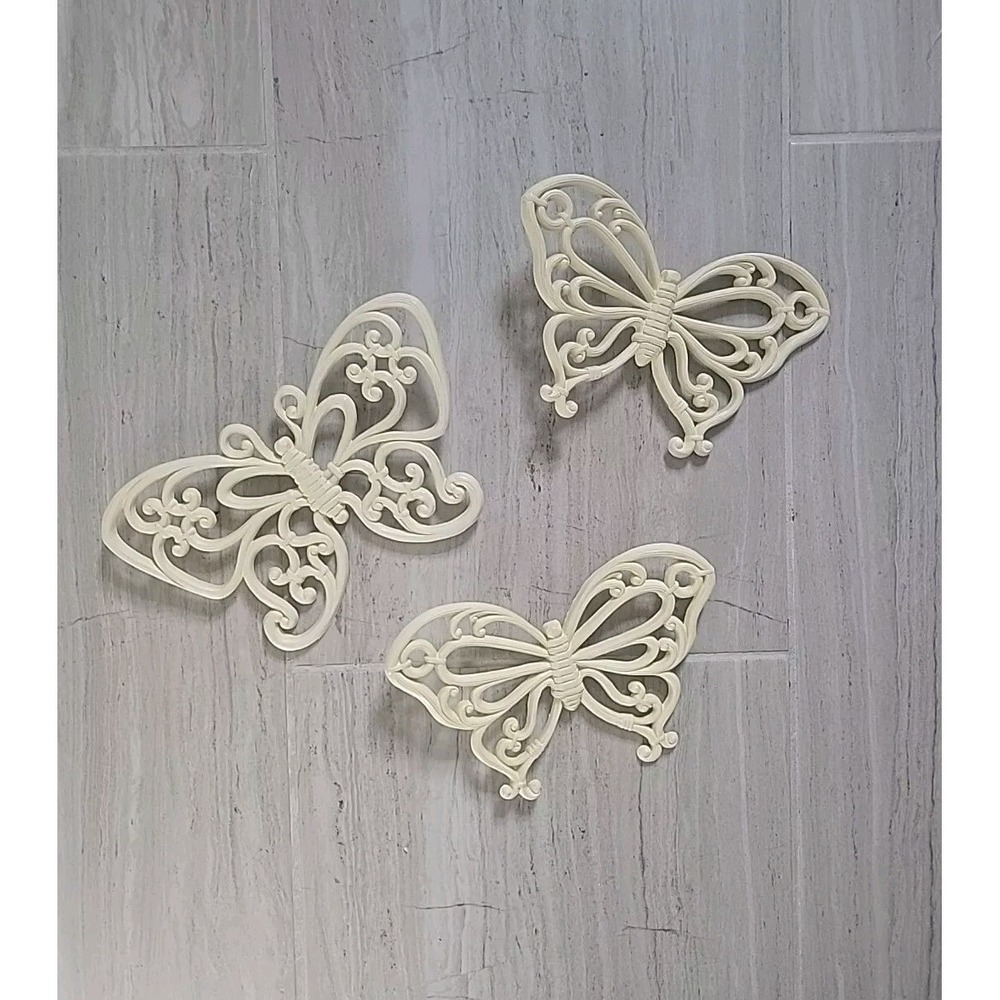 Vintage 1970s Homco Cream Plastic Butterfly Wall Decor Lot Of 3